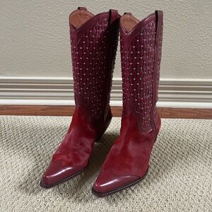 RARE Donald Pliner Ruby Red Hair On Hide Western Boots (8)